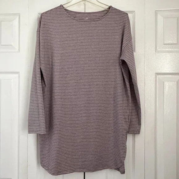 J. Jill Striped Luxe Supima Tunic Top Gray Pink M Soft - Picture 2 of 6